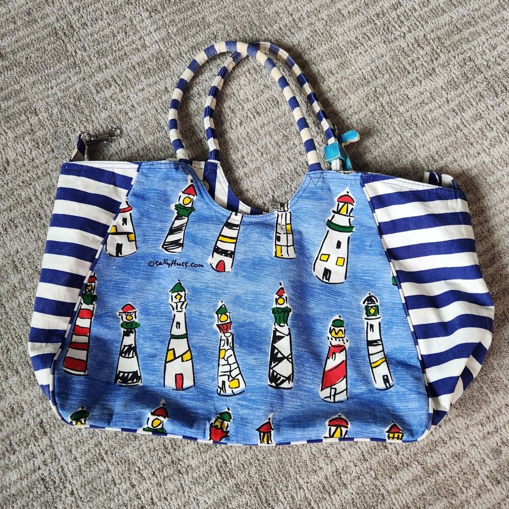 Sally Huss XL lighthouse striped canvas tote bag - Picture 4 of 12